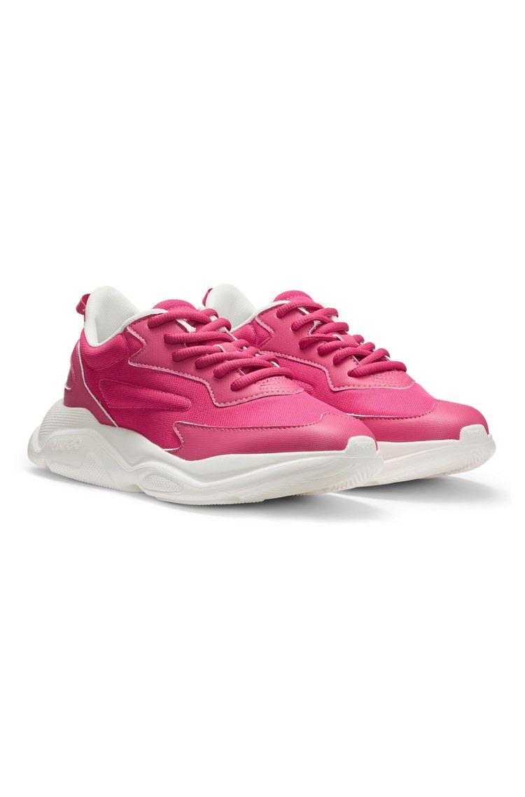 HUGO BOSS Mixed-material lace-up trainers with counter logo Pink 