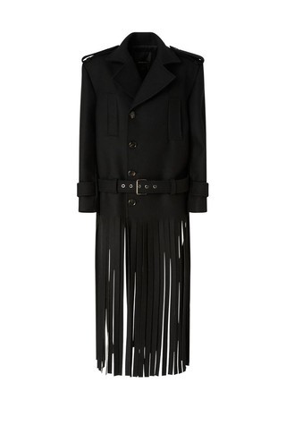 Coat in wool-blend cloth with fringing