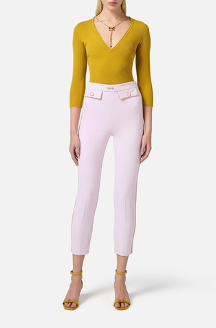 ELISABETTA FRANCHI Slim trousers in crêpe fabric withdecorative details Pink 3