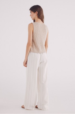 SPRINGFIELD Wide striped pants with drawstring White / Beige 2