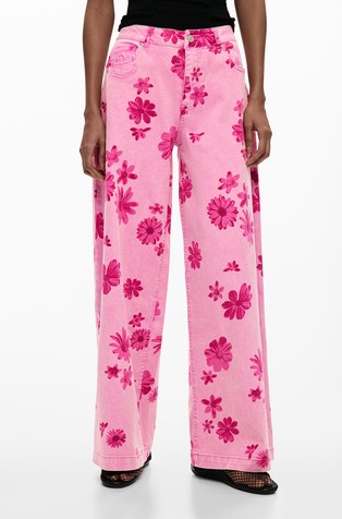 Floral denim pants