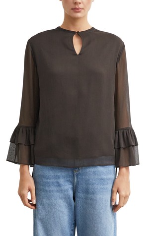 Textured chiffon blouse with flounce sleeves