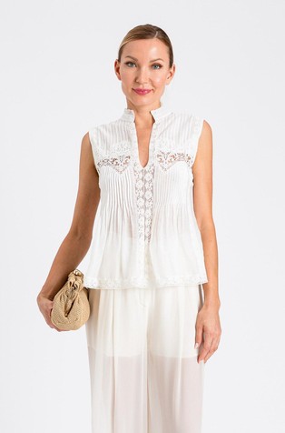 Bluza brez rokavov iz mešanice bombaža in svile