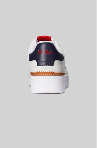 RALPH LAUREN Masters Court Leather Sneaker with Synthetic Inserts White/Navy/Red 3