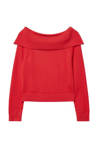 Knitted sweater with off-shoulder neckline