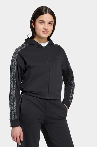 Animal cropped jopa s kapuco in leopardjim vzorcem na črtah