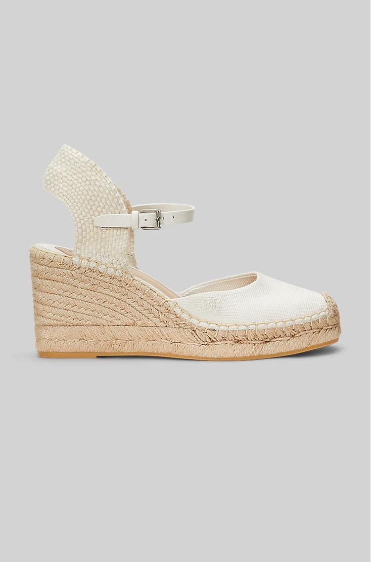 RALPH LAUREN Robby platneni sandali s polno peto z zasnovo espadril Bela - White 