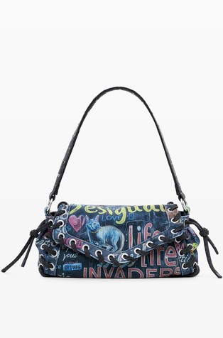 Small denim graffiti bag