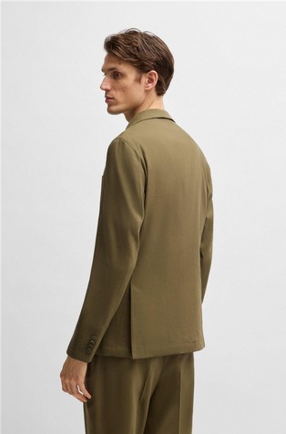 HUGO BOSS Slim fit suknjič iz raztegljive lanene mešanice Zelena - Dark Green 2