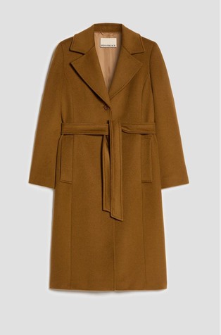 Wool drap coat with self-tie belt