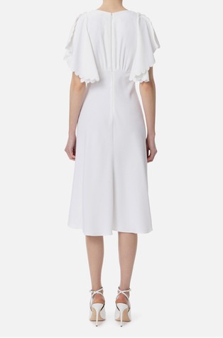 ELISABETTA FRANCHI Obleka iz viskozne mešanice z valovitimi robovi Bela - Ivory 2