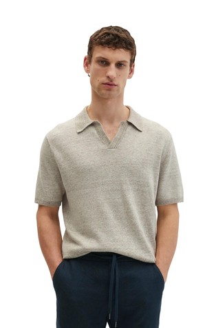 Short-sleeved knit polo in organic cotton and linen