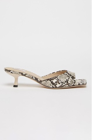 Heeled slides with snake pattern