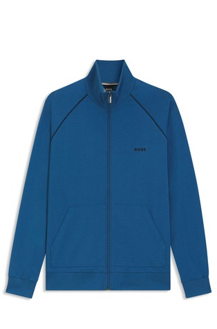 Zip-up jacket in stretch cotton with embroidered logo