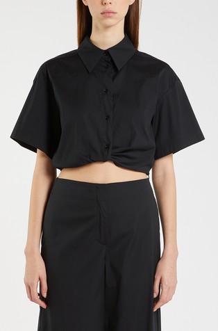 Cropped short-sleeved cotton-blend shirt