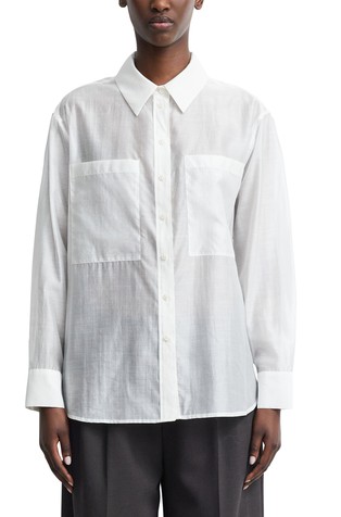 Sheer blouse with patch pockets