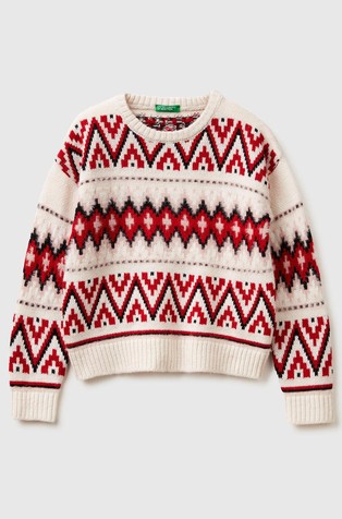 Pleten pulover z žakarskim vzorcem