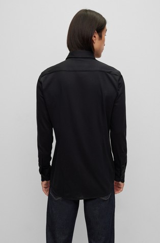 HUGO BOSS Performance-stretch slim-fit shirt in cotton-blend jersey Black 2