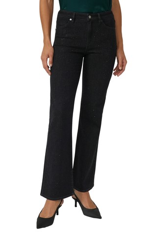 Regular fit jeans with flared leg and rhinestones