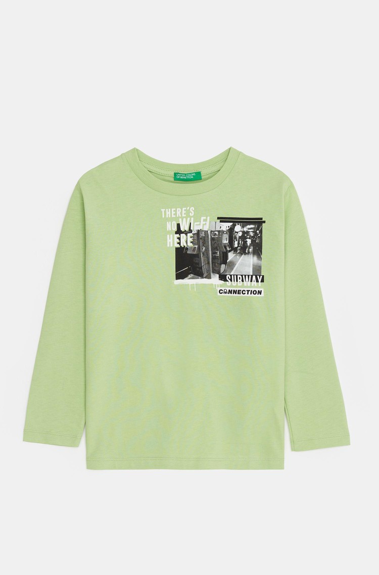BENETTON Majica s potiskom fotografije Zelena - Green 
