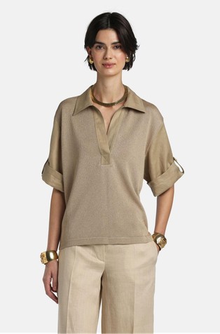 Polo majica iz pletenine in gladke tkanine