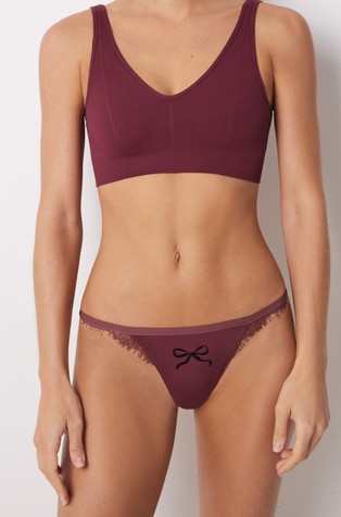 Microfibre thong with print and lace
