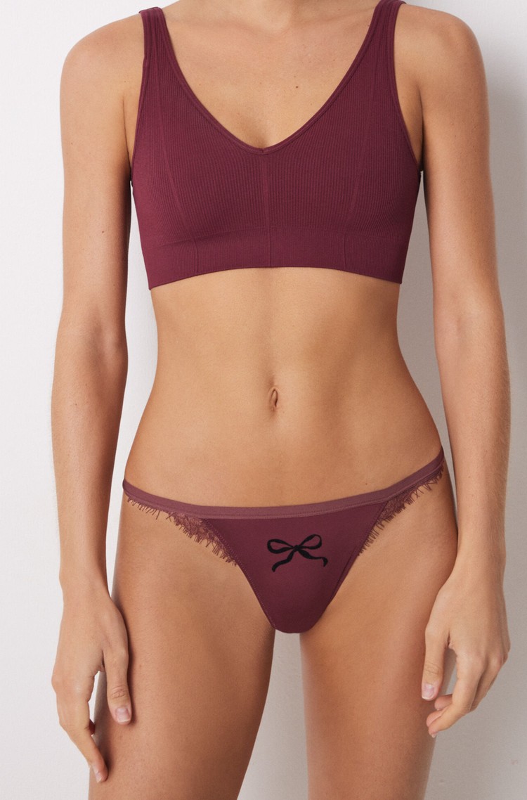 WOMEN'SECRET Microfibre thong with print and lace Red 