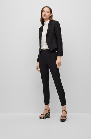 HUGO BOSS Cropped regular fit hlače iz trajnostne volne Črna - Black 3