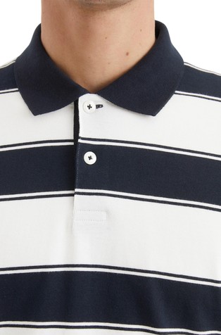 MARC O'POLO Črtasta polo majica iz organskega bombažnega jerseya Bela - Blue / Egg White 3