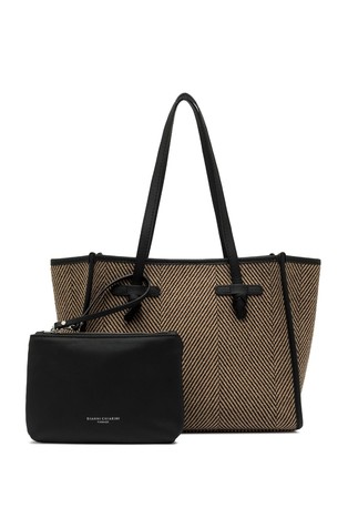 GIANNI CHIARINI Marcella small tote in herringbone print fabric Var.Nero 5