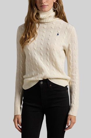 Wool-Cashmere Cable Turtleneck Sweater