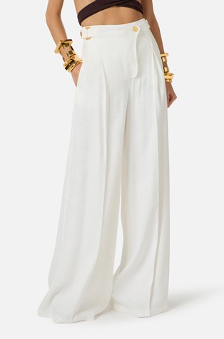 Palazzo hlače iz lanene mešanice s paščkoma