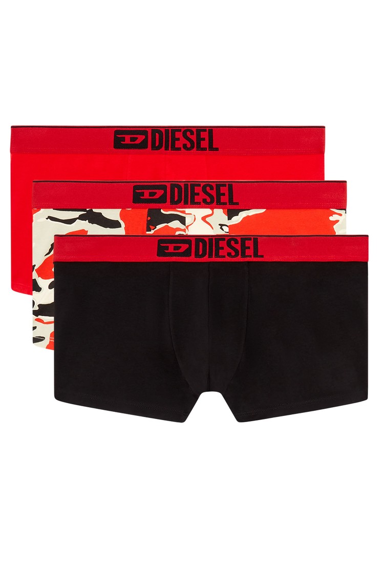 DIESEL Three-pack boxer briefs with logo waistband and graphic print Red/Black 