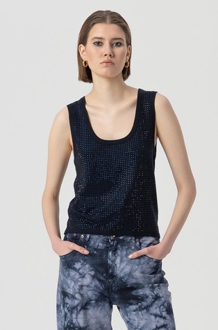 Pletena majica brez rokavov z okrasnimi kamenčki