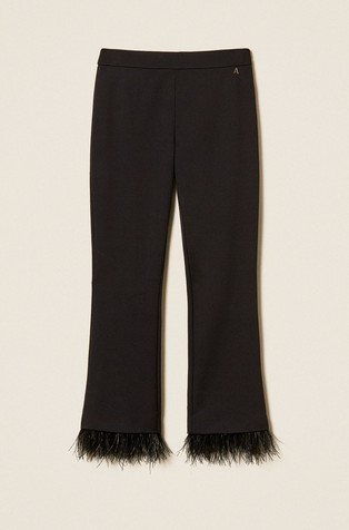 Flared trousers with feathers