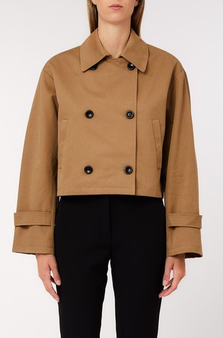 Short gabardine trench coat