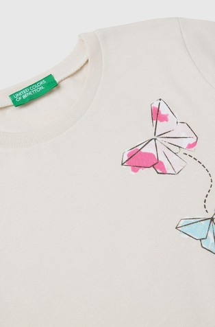BENETTON Majica s potiskom in bleščicami Bež - Beige 3