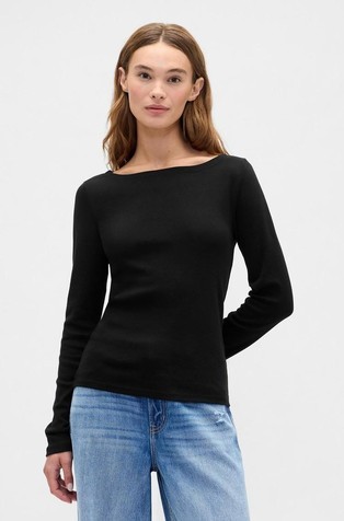 Ženska majica z dolgimi rokavi in ladijskim izrezom