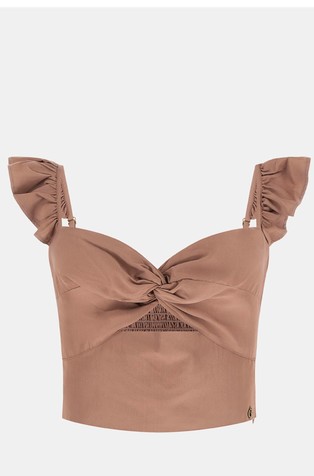 Cropped top z izrezanim detajlom in volančki