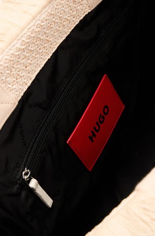 HUGO BOSS Logo-embroidered raffia-effect tote bag with fringe trims Natural 2