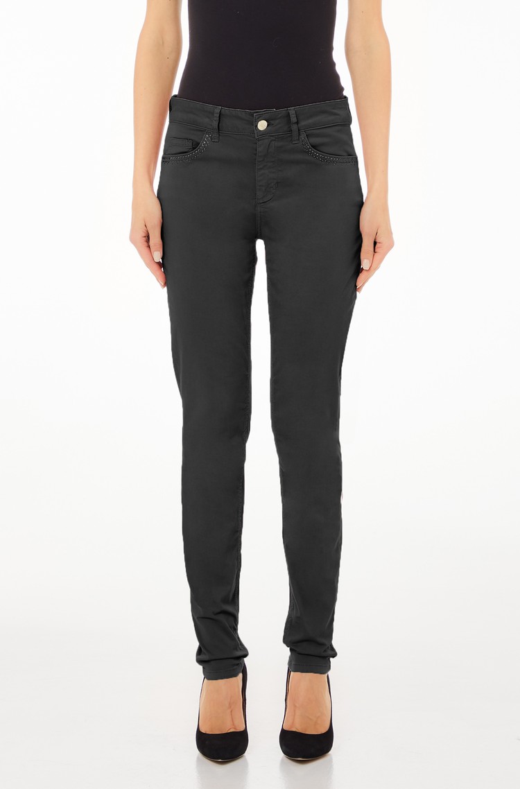 LIU JO Skinny fit jeans hlače z okrasnimi kamenčki Črna - Black 