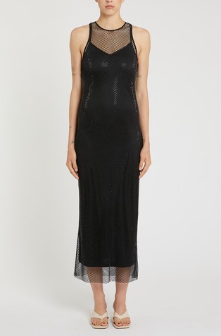 Long rhinestone mesh dress