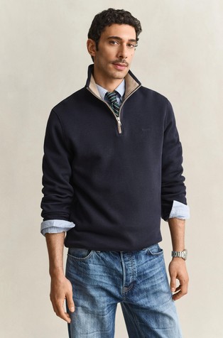Rib Cotton Half-Zip Sweatshirt