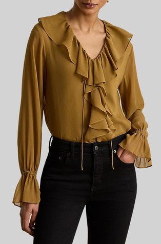 Ruffle-trim Crinkle Georgette Blouse