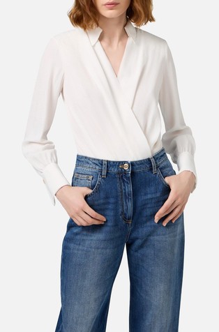 Bodysuit-style blouse in jacquard georgette fabric