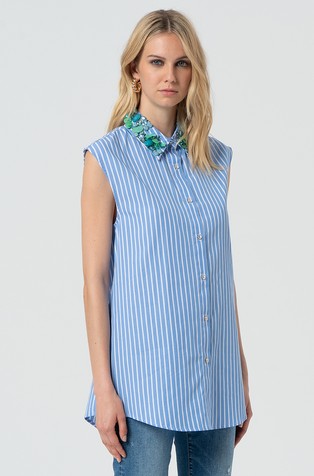 FRACOMINA Sleeveless shirt with colorfull stones Blue / White 3