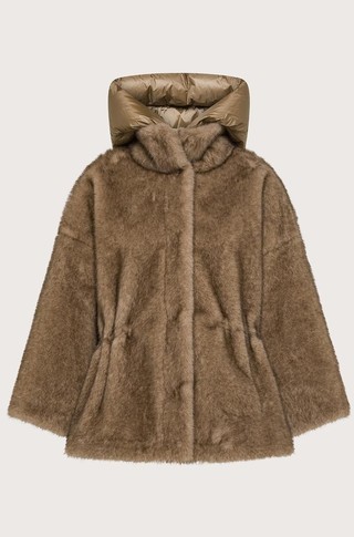 Faux fur coat with quilted hood