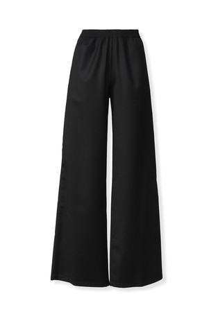 Flared fit flannel wool blend trousers