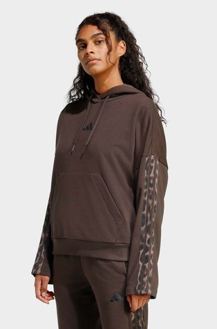 Seasonal Essentials pulover s kapuco in leopardjim vzorcem na črtah