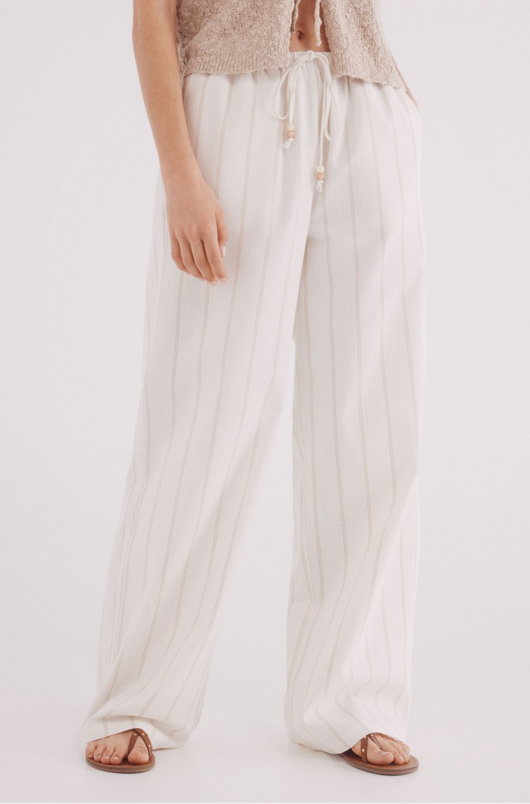 SPRINGFIELD Wide striped pants with drawstring White / Beige 